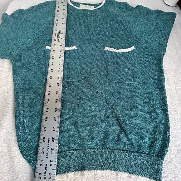 French Rags Women's Size 2 Green Hand Loomed Crew Neck Sweater Patch Pockets USA - Picture 6 of 6